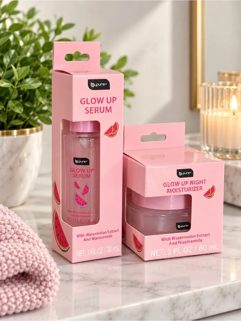 Glow Up 2 Piece Watermelon Skincare Set • Serum & Moisturizer Full Size NIB
